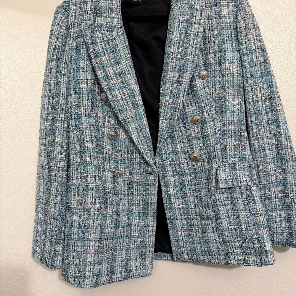 Zara Chic Blue Tweed Blazer